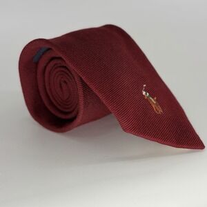Vintage Polo Ralph Lauren Mark Slate 100% Wool Knit Tie Burgundy Pony USA 3.5x57